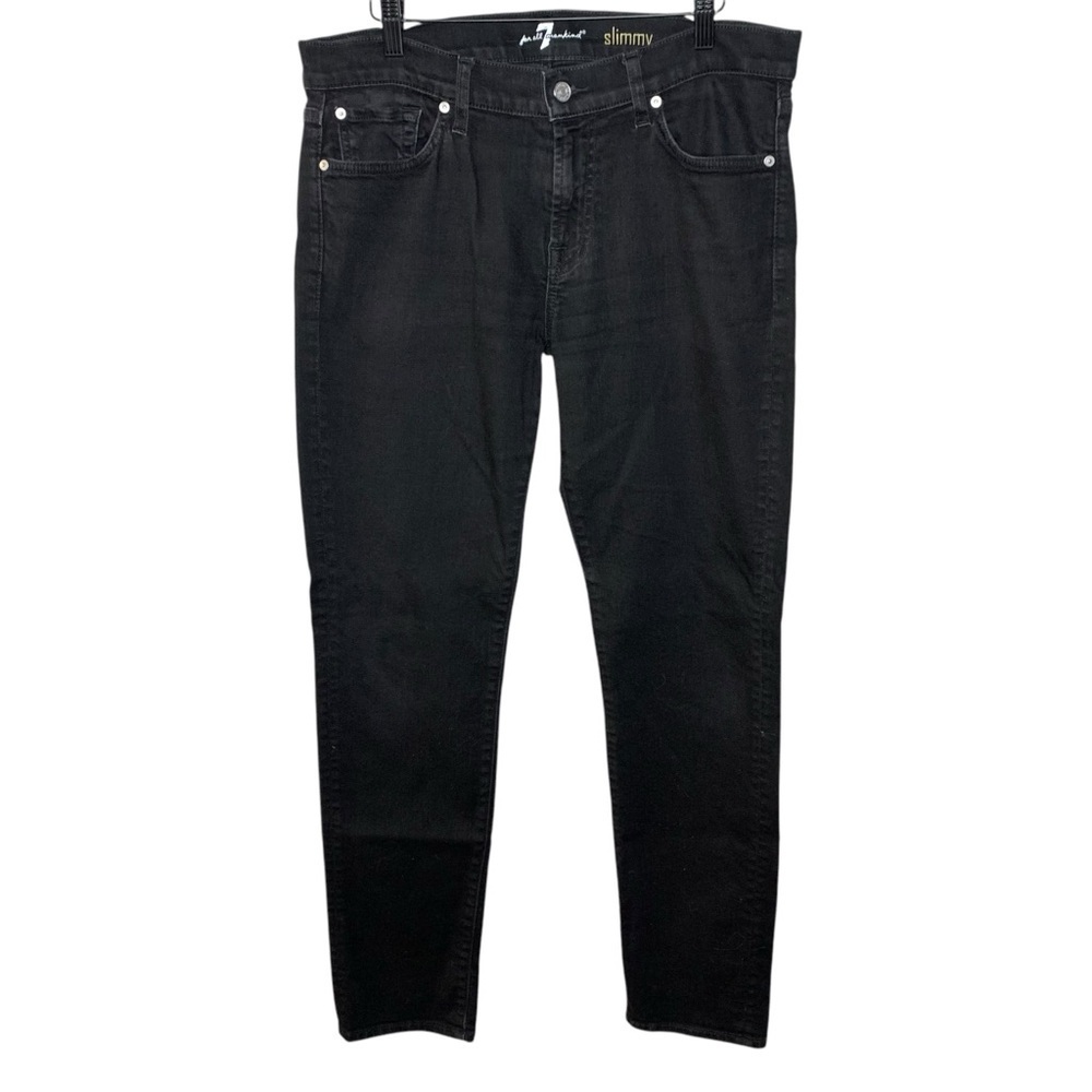 7 FOR ALL MANKIND Slimmy Black Slim Straight Jeans Size 34‎